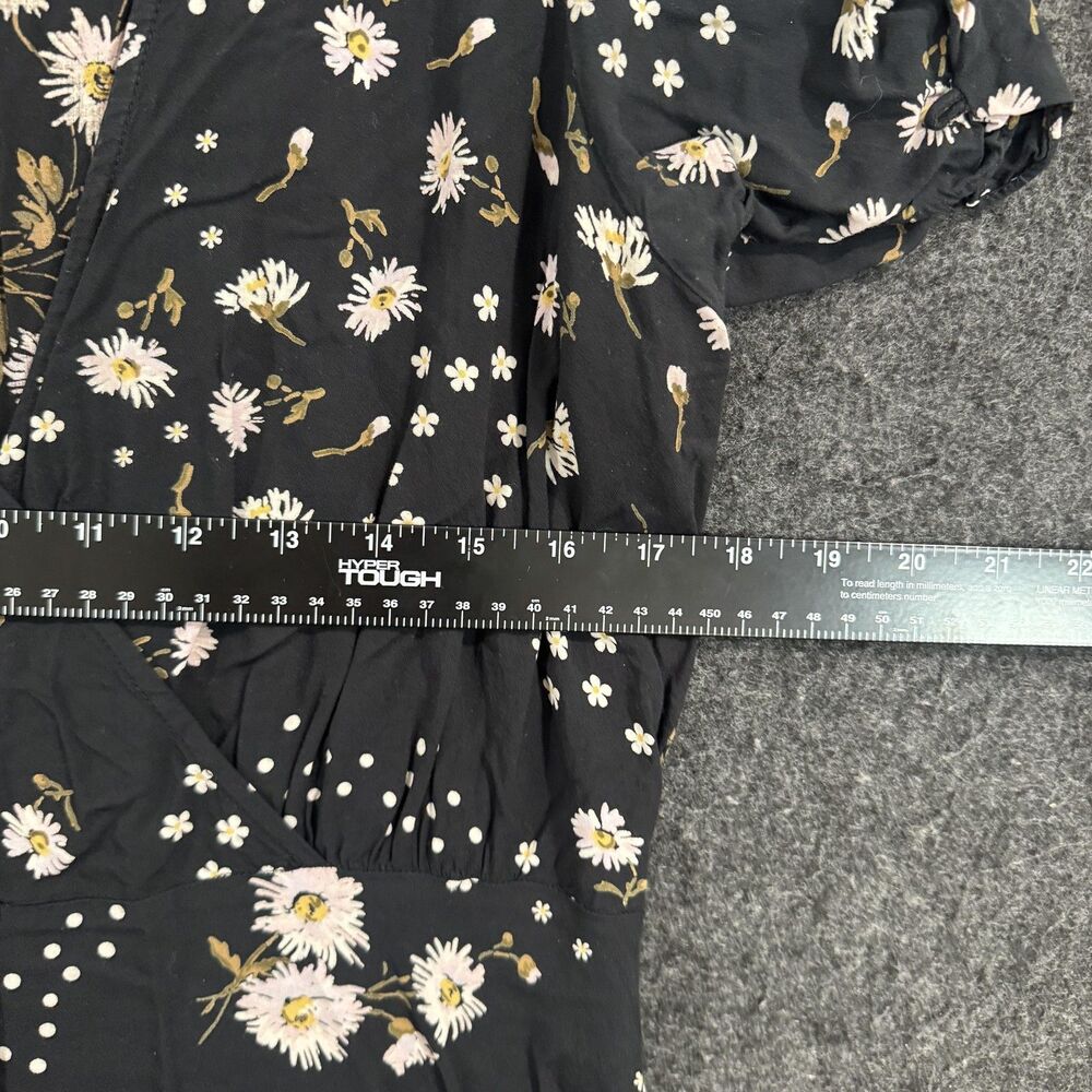 Madewell Wrap Front Dress Women's 8 Black Daisy Floral Fit Flare Puff Sleeve - Picture 4 of 8